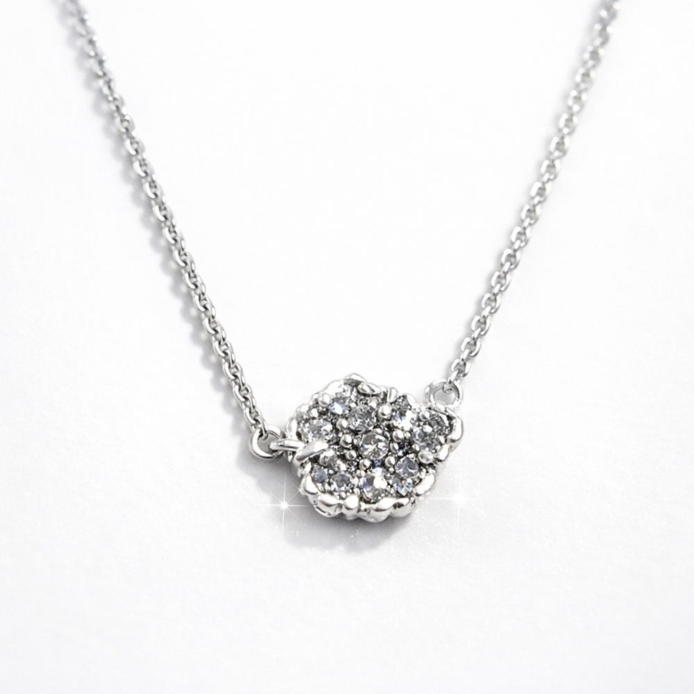 Delicate Floral Cluster Pendant Necklace Silver Tone w/ Sparkling Stones Dainty